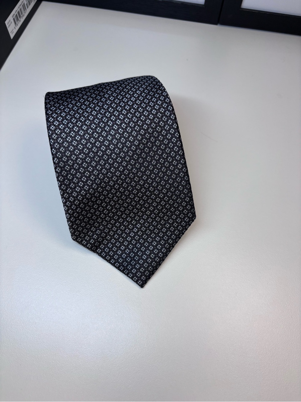Calvin Klein Silk Tie Silver Black Micro Geometric Diamond Jacquard RN 121148